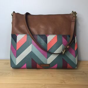 Fossil Coated Canvas Crossbody Multicolor  Chevron Boho Modern